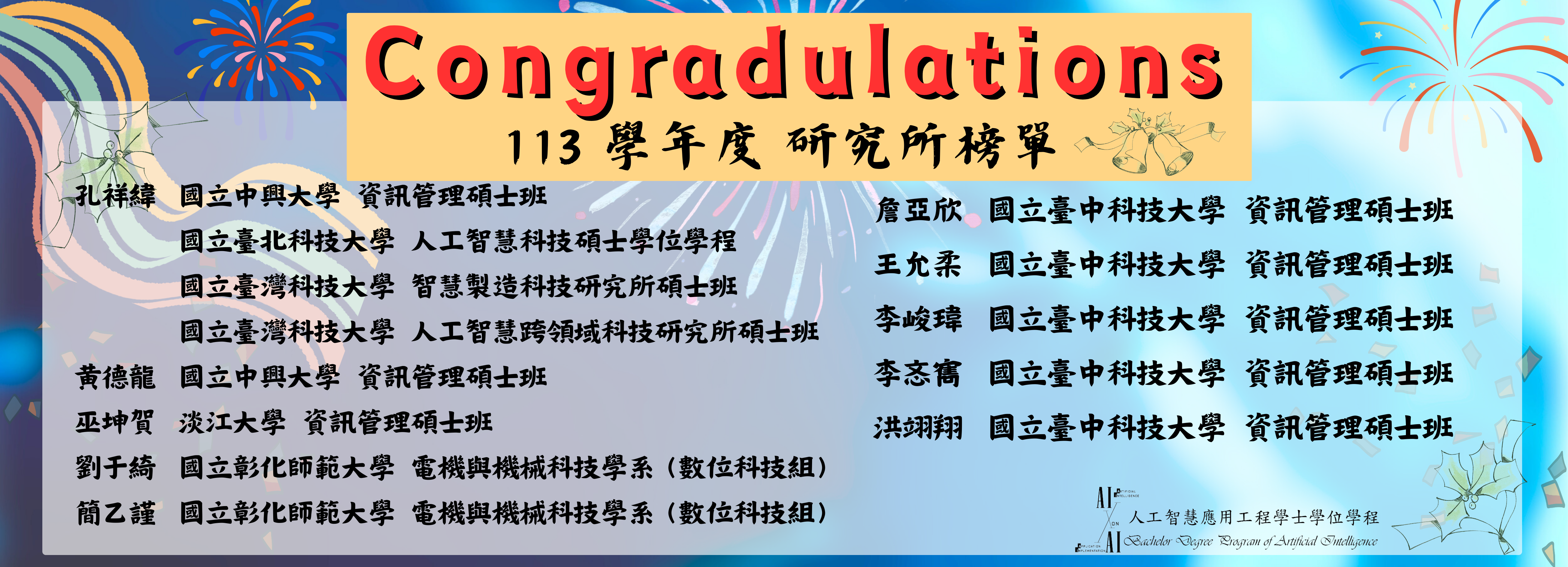 賀! AI學士學位學程 學生考上國立頂尖大學